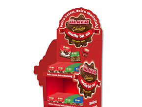 ülker çikolata POP p.o.p. stand kırmızı kare çikolata satış noktası