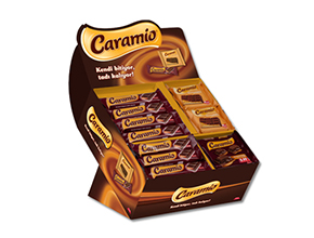 ülker çikolata POP p.o.p. stand sarı caramio çikolata satış noktası